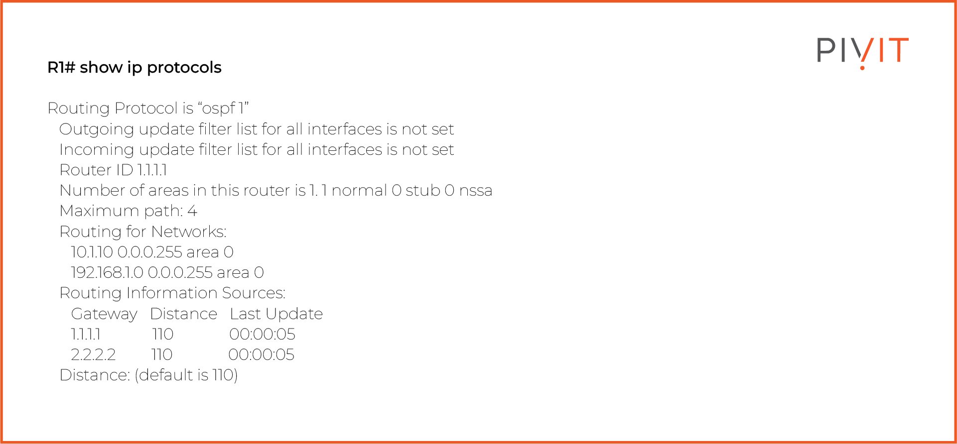 Show ip protocol command on a router and its output