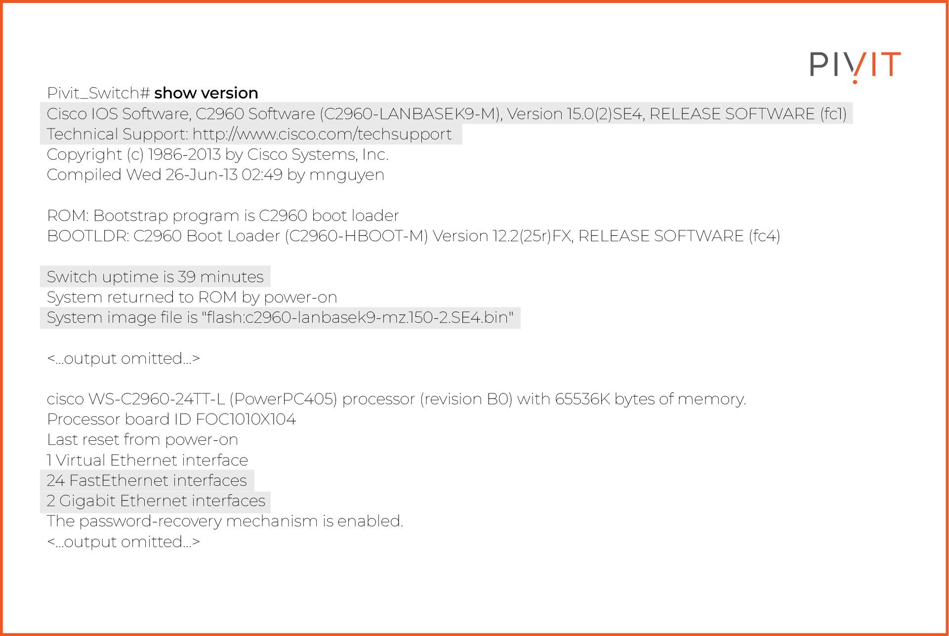 Show version command and its output