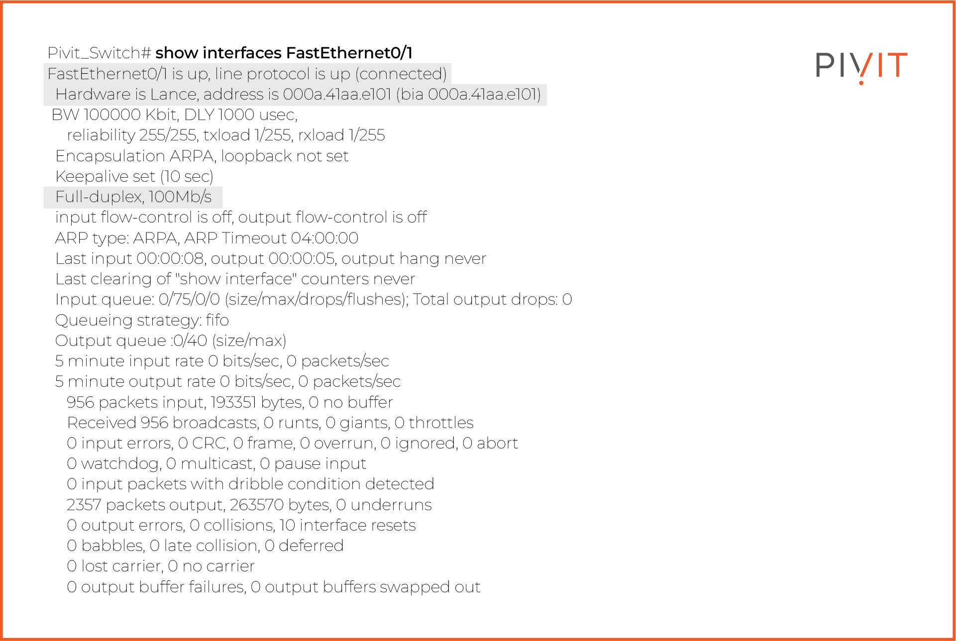 Show interface command and its output